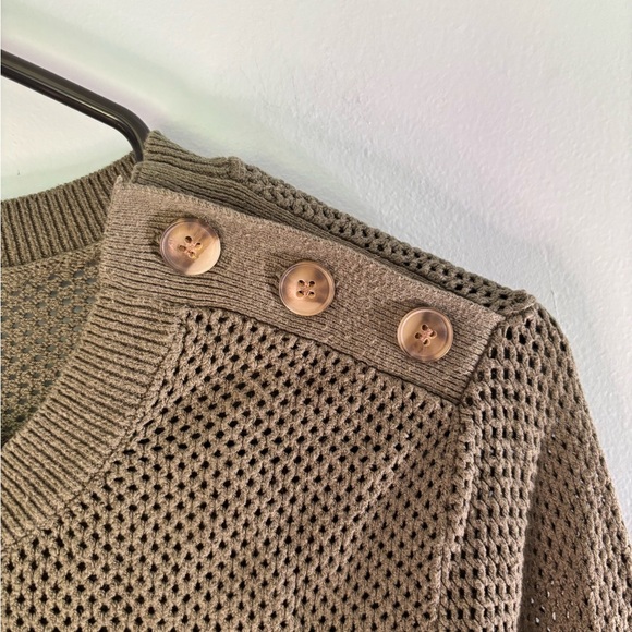 Loft Women's Sweater Size Large Cotton Open Weave Boho Green - Picture 4 of 5